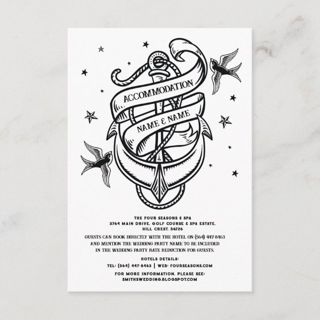 Anchor Tattoo Accommodation Wedding Cards (Front)