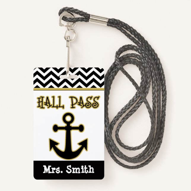 Anchor Teacher Hall Pass for Classroom ID Badge (Front with Lanyard)