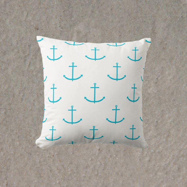 Anchor Turquoise Pattern Cushion (A throw pillow with a pattern of turquoise anchors)