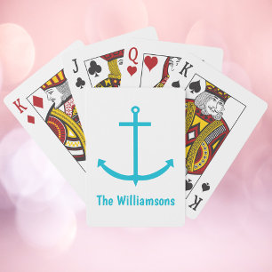 Anchor Turquoise Pattern Personalise Playing Cards