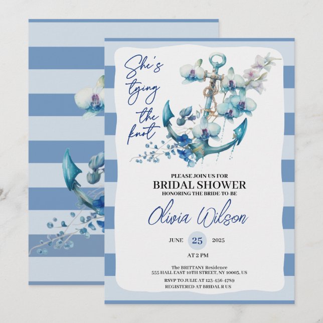 Anchor Tying the Knot Nautical Bridal Shower  Invitation (Front/Back)
