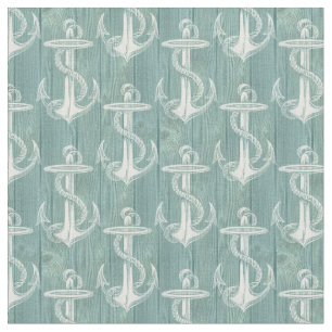 Anchor Vintage Aqua Green Wood Beach Fabric