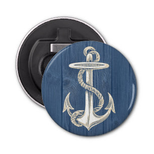 Anchor Vintage Blue Wood Beach Bottle Opener