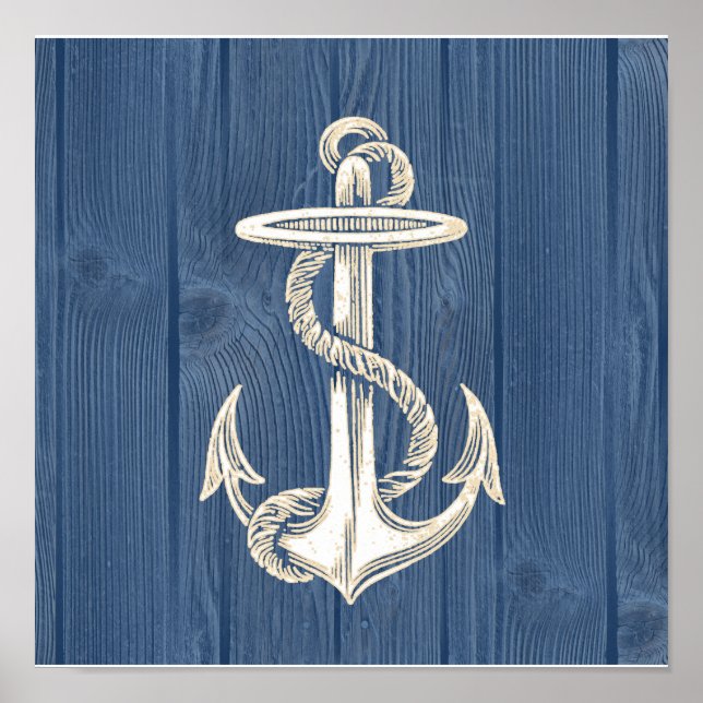Anchor Vintage Blue Wood Beach Poster (Front)