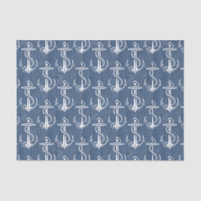 Anchor Vintage Blue Wood Beach Tissue Paper (Front)