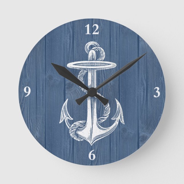 Anchor Vintage Blue Wood Clock (Front)