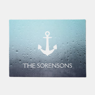 Anchor Water Drops Family Name Doormat