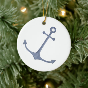 Anchor Watercolor Blue Christmas Ornament