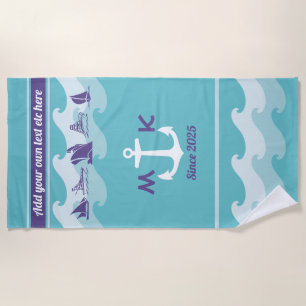 Anchor Waves Nautical Ship Boat Yacht Monogram Beach Towel