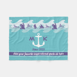 Anchor Waves Nautical Ship Boat Yacht Monogram Fleece Blanket