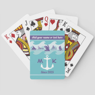 Anchor Waves Nautical Ship Boat Yacht Monogram Playing Cards