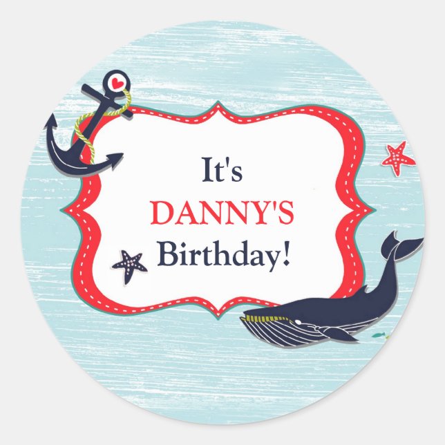 Anchor Whale Birthday Party Stickers (Front)