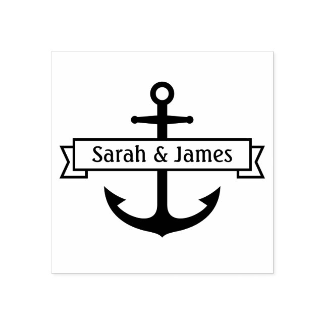 Anchor with banner couple's names or custom text rubber stamp (Imprint)