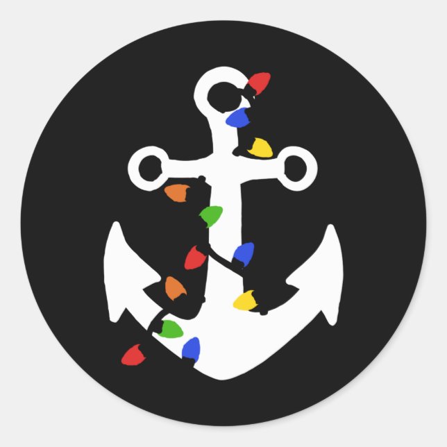 Anchor With Christmas Lights Nautical T Shirt  Classic Round Sticker (Front)