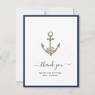 Anchor with Flower Bridal shower Flat Thank You Card