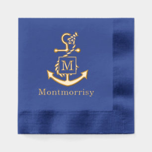 Anchor with Knotted Rope Initial Name Monogram Foil Napkins