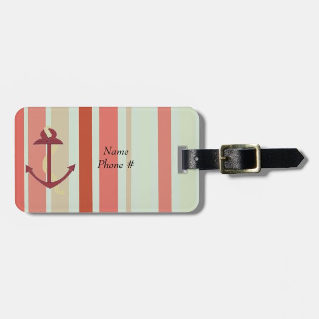 Anchor with Nautical Stripes Luggage Tag (Front Horizontal)