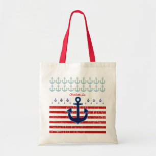anchor with red stripes, nautical & personalized tote bag