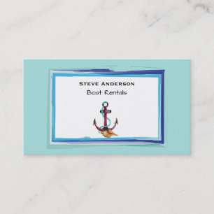 Anchor With Rope And Seashell on Green Background Business Card