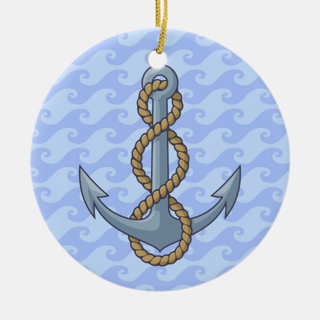 Anchor with Rope Ceramic Tree Decoration (Front)