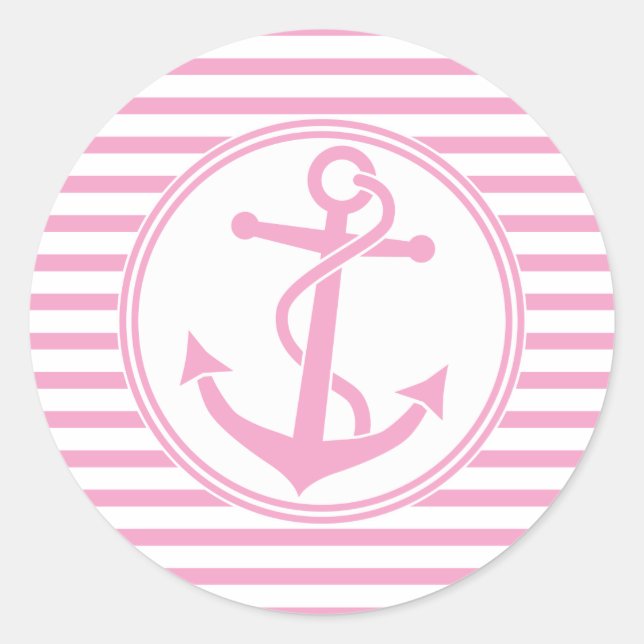 Anchor with Stripes Classic Round Sticker (Front)
