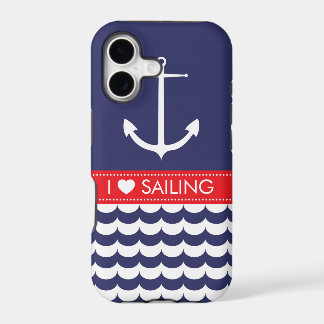 Anchor with Waves and Custom Name in Navy & Red