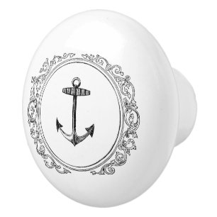 Anchor within decorative swirls flourish frame ceramic knob