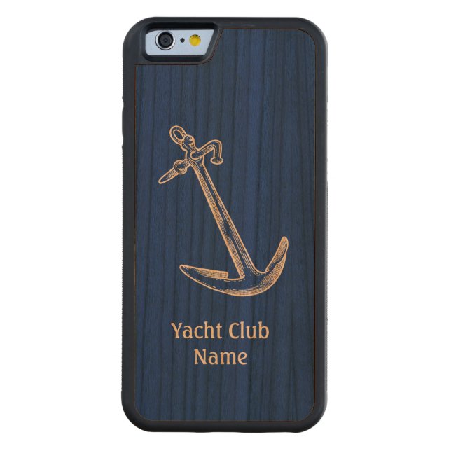 Anchor Yacht Club Name Template Blue Wood Carved Wood iPhone Case (Back)