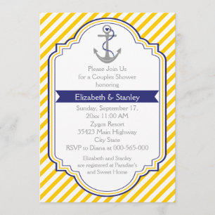Anchor yellow nautical wedding couples shower invitation