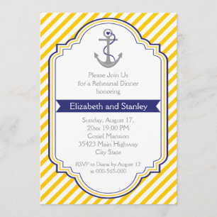 Anchor yellow nautical wedding rehearsal dinner invitation