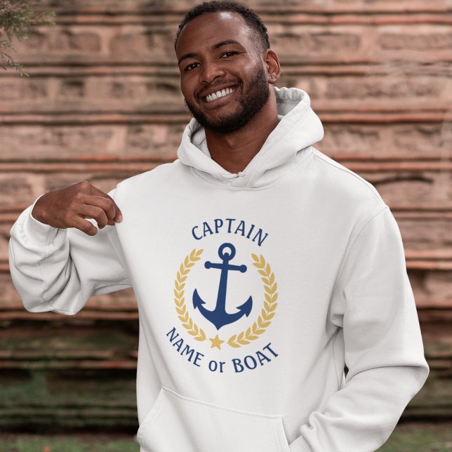 Anchor Your Boat Name Captain Gold Laurel White Hoodie (Creator Uploaded)