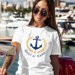 Anchor Your Boat Name Gold Laurel Leaves White T-Shirt<br><div class="desc">A custom designed nautical boat anchor,  gold style laurel leaves and a gold star with and your personalized name or boat name on a women's white t-shirt. Makes a great gift.</div>