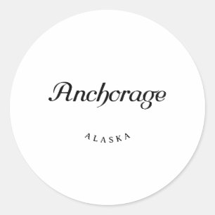 Anchorage Alaska Black Font Classic Round Sticker