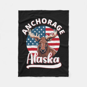 Anchorage Alaska Moose Viewing Alaskan Flag Huntin Fleece Blanket