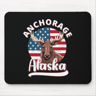 Anchorage Alaska Moose Viewing Alaskan Flag Huntin Mouse Mat