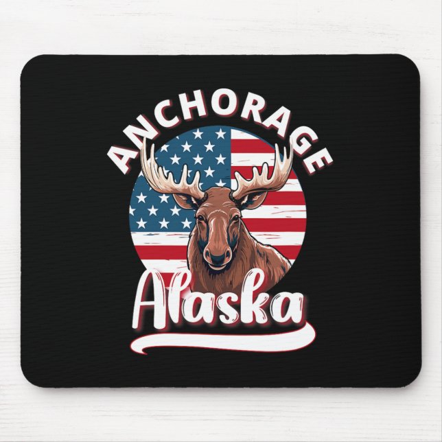 Anchorage Alaska Moose Viewing Alaskan Flag Huntin Mouse Mat (Front)