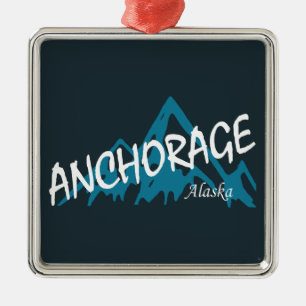 Anchorage Alaska Mountains Metal Tree Decoration