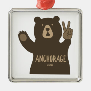 Anchorage Alaska Peace Bear Metal Tree Decoration