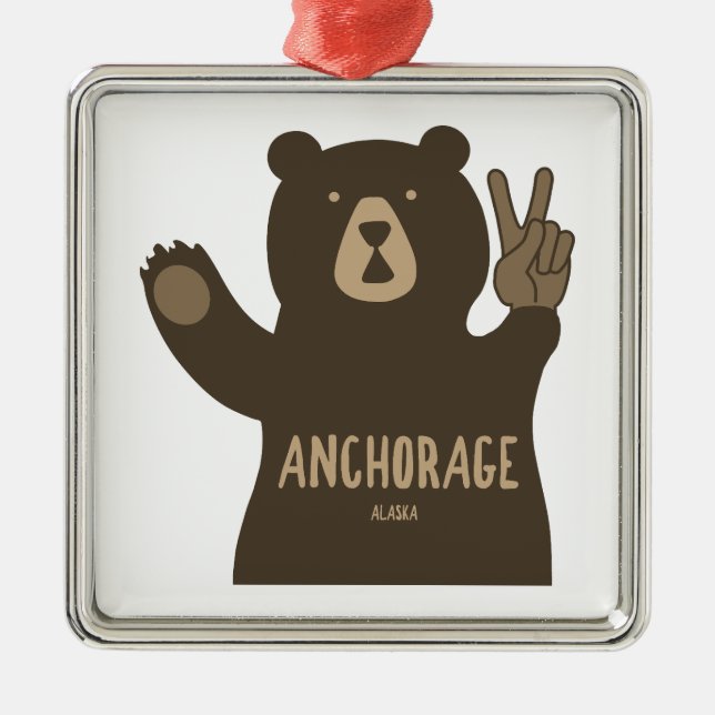 Anchorage Alaska Peace Bear Metal Tree Decoration (Front)