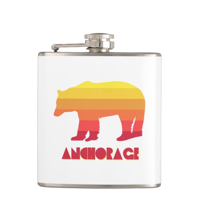 Anchorage Alaska Rainbow Bear Hip Flask (Front)
