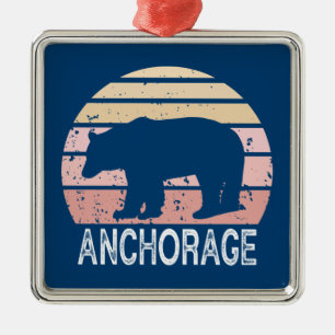 Anchorage Alaska Retro Bear Metal Tree Decoration