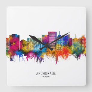 Anchorage Alaska Skyline Square Wall Clock