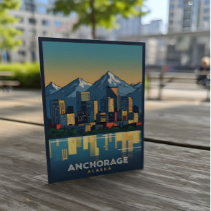 Anchorage Alaska skyline with mountains and water Postcard