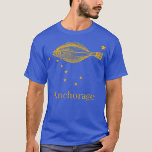 Anchorage Alaska State Flag Halibut Fishing  T-Shirt