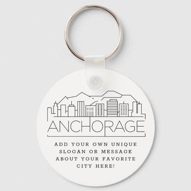 Anchorage, Alaska Stylised Skyline | Custom Slogan Key Ring (Front)