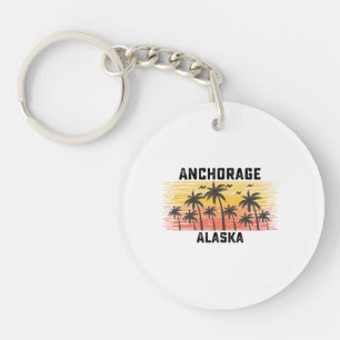 Anchorage Alaska Summer Retro VIntage Vacation Key Ring