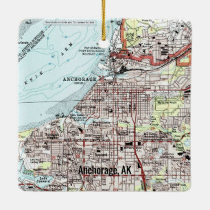Anchorage Alaska Topo Map Ceramic Ornament