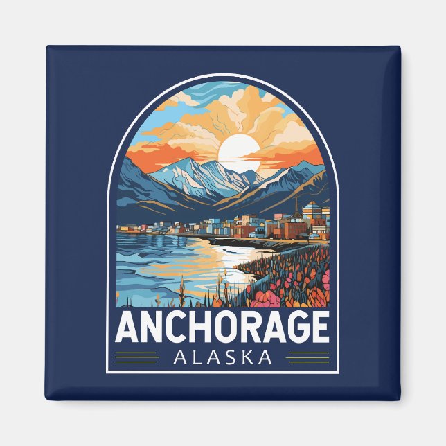Anchorage Alaska Travel Art Emblem Magnet (Front)