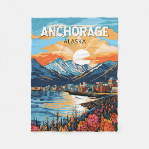 Anchorage Alaska Travel Art Vintage Fleece Blanket