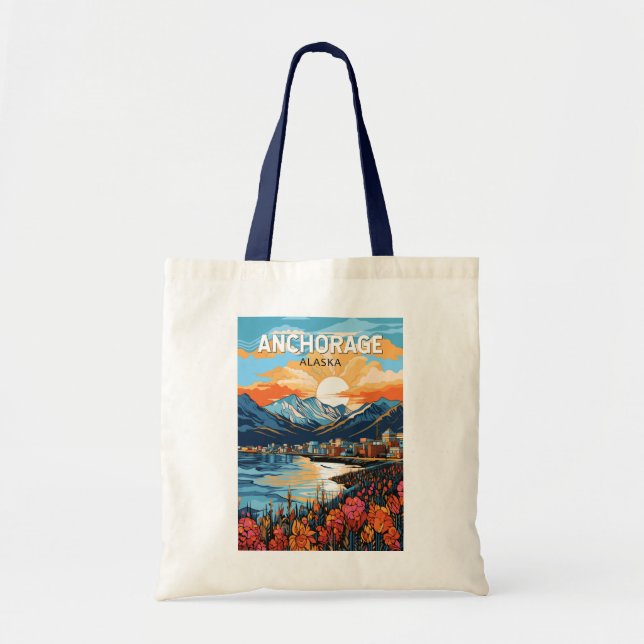 Anchorage Alaska Travel Art Vintage Tote Bag (Front)